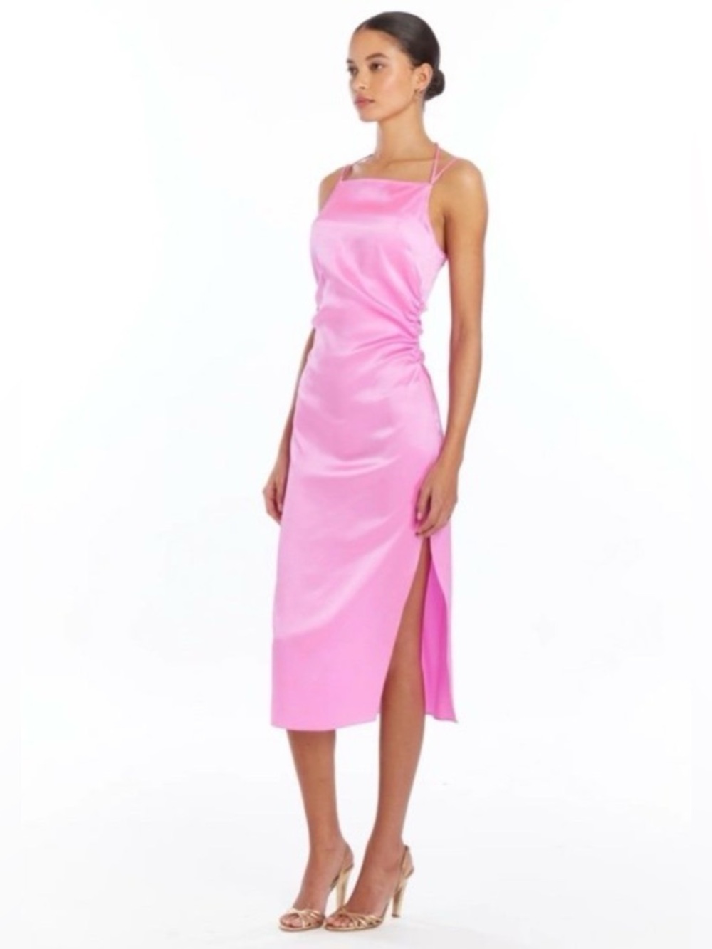 Amanda Uprichard 100% Silk Pink Midi Dress with Side Slit